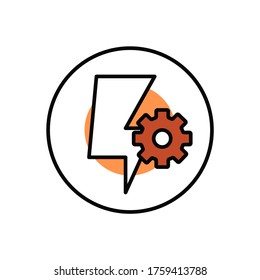 icono de rayo con vector de línea de engranaje
