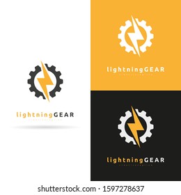 Lightning Gear vector logo design template. Gear and lightning abstract design logo element.