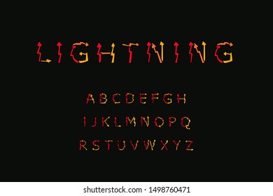 Lightning hand drawn vector type in cartoon style. Bright colors on white background black