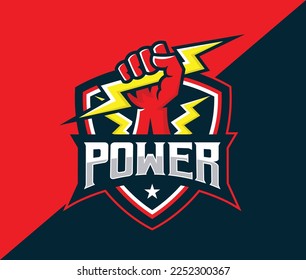 lightning hand esport logo design template, The vector illustration symbolizing force, the power. A logo, a sign for the power companies, fight club.