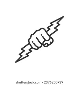 Icono lineal, relámpago en mano. Línea con trazo editable