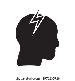 Lightning in the head icon. Outline lightning in the head vector icon for web design isolated on white background