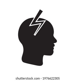 Lightning in the head icon. Outline lightning in the head vector icon for web design isolated on white background