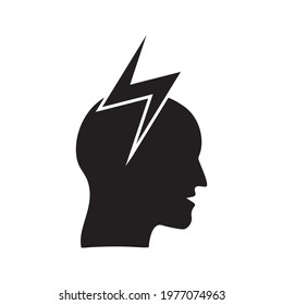 Lightning in the head icon. Outline lightning in the head vector icon for web design isolated on white background