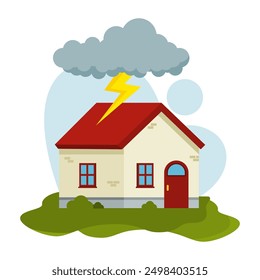 Lightning hitting house icon vector design