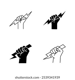 Relámpago que sostiene en el color del conjunto del icono de la mano editable