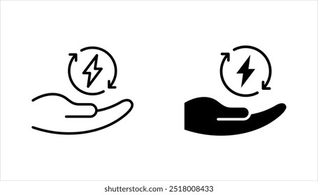 Relámpago en mano. Diseño plano de Ilustración vectorial. Gesto con un puño. Símbolo de victoria y líder. Conjunto de iconos de energía aislado sobre fondo blanco.