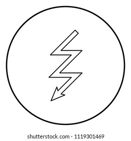Lightning icon black color in circle round outline