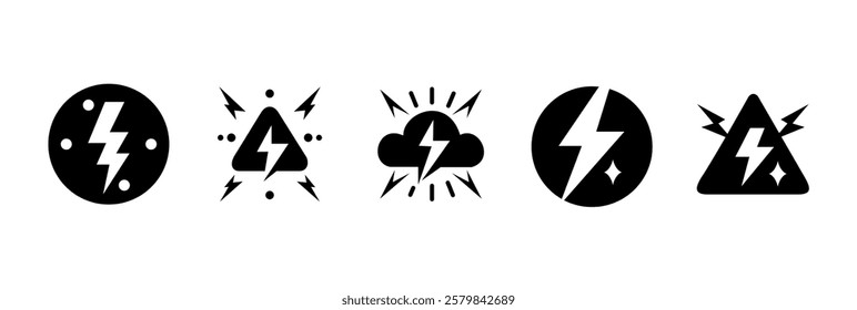 Lightning icon black color set, icon to symbolize weather
