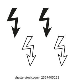 Lightning icon. Bold electric symbol. Black and white design. Vector illustration.