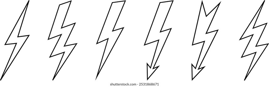 lightning, icon, bolt, flash, thunderbolt, energy, thunder, outline, light, power, symbol, electricity, line, sign, icon set, storm, charge