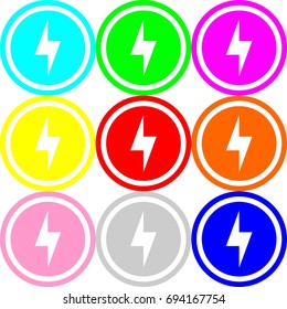 Lightning icon , circle sign design with different colors