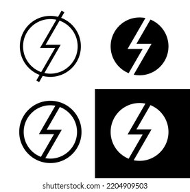 Lightning icon in a circle. Symbol of electricity and charge. Designation of electricity and current. Isolated vector illustration on white background.