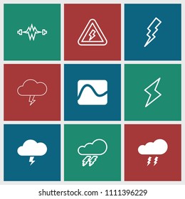 Lightning icon. collection of 9 lightning filled and outline icons such as thunderstorm, thunder, flash, electricity. editable lightning icons for web and mobile.