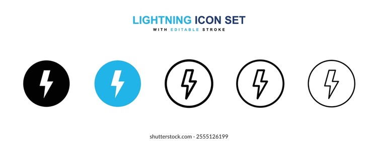 Lightning icon collection in black and blue colors