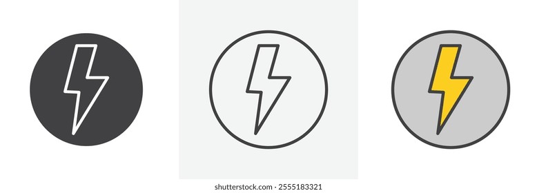 Lightning icon collection in black and colored style.