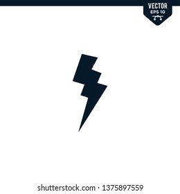 Lightning icon collection in glyph style, solid color vector