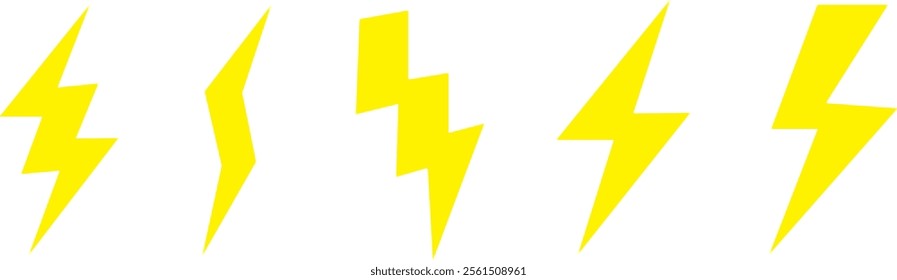 Lightning icon collection, Lightning line sign, Lightning line symbol, vector illustration, yellow colored, yellow flash