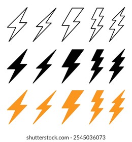 Lightning icon collection on white background