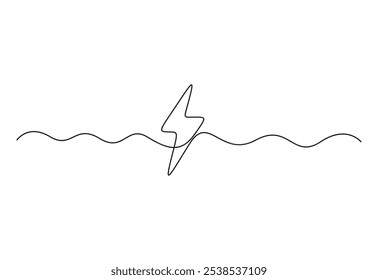 Icono de relámpago en estilo de dibujo de línea continua. Arte de una sola línea del icono del relámpago. Ilustración vectorial.