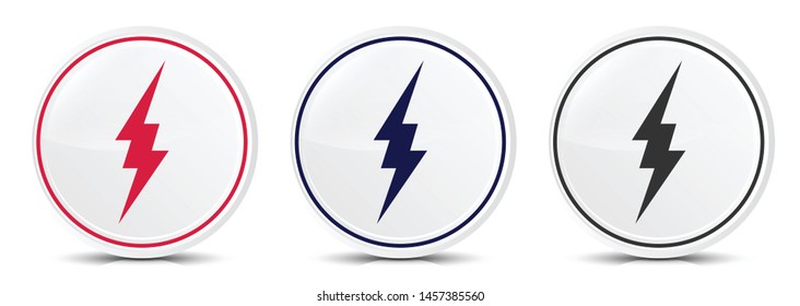Lightning icon crystal flat round button set illustration design isolated on white background