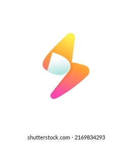 Lightning icon with curled corner. Negative space style emblem. Colorful gradient note paper. Modern clean vector origami logo for your stickers, crypto app, nft identity, and tags.