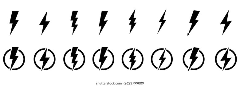 Lightning icon. Icon of electric charge. Sign of strike, energy, charge, power, electricity and voltage. Vector