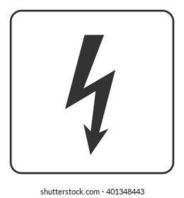 Lightning icon. Electricity bolt sign, isolated on white background. Symbol of light, energy power or speed, electric, fast, storm and powerful flash, shock. Flat design element. Vector illustration.