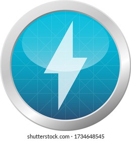 Lightning icon energy concept thunderbolt strike design vector electric shock flash light blue shiny circle isolated illustration 