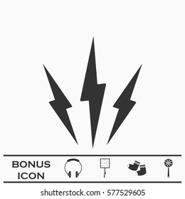 Lightning icon flat. Black pictogram on white background. Vector illustration symbol and bonus button