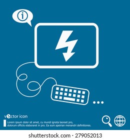 Lightning icon and flat design elements. Line icons for application development, web page coding and programming, creative process, social media, print.
