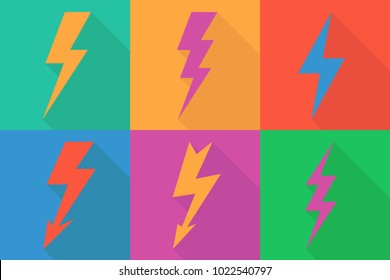 Lightning icon flat design long shadows vector illustration