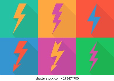 Lightning Icon Flat Design Long Shadows Vector Illustration