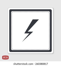 Lightning icon. Flat design style. Made vector illustration. Emblem or label with shadow.