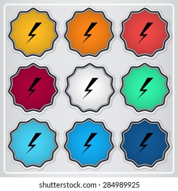 Lightning icon. Flat design style. Made vector illustration. Emblem or label with shadow.