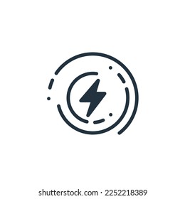 Icono luminante de estilo plano. Ilustración de vectores de energía eléctrica en fondo aislado blanco. Concepto de logotipo de electricidad y carga.