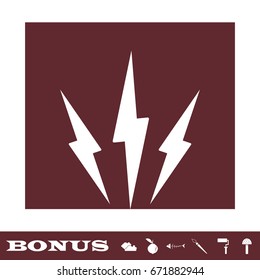 Lightning icon flat. White pictogram on brown background. Vector illustration symbol and bonus icons