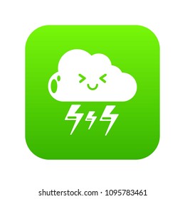 Lightning icon green vector isolated on white background