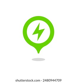 Lightning icon. High voltage. Charging location. Electric charging. Thunderbolt sign. Charging icon. Electricity sign. Power socket. Electrical wire. Charger sign. Charging battery. Map pointer. Pin 