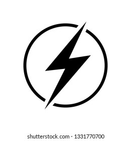 Lightning icon illustration, electric power vector logo design element. Energy and thunder electricity symbol concept. Lightning bolt sign in the circle. Power fast speed logotype.