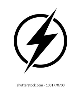 Lightning icon illustration, electric power vector logo design element. Energy and thunder electricity symbol concept. Lightning bolt sign in the circle. Power fast speed logotype.