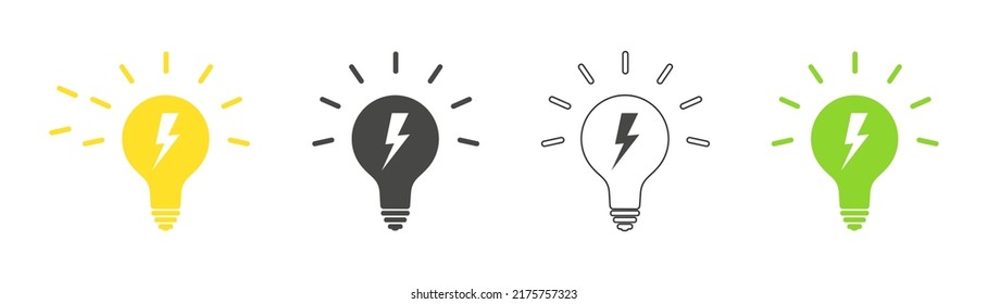 Icono luminante en conjunto de bombillas. Vector.