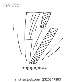 Icono de relámpago. Línea Art. Curso editable