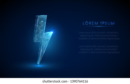 Lightning icon. Low poly style design. Abstract geometric background. Wireframe light connection structure. Modern 3d graphic concept. Isolated vector illustration.
