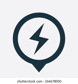 lightning icon map pin on white background 