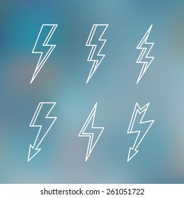 Lightning icon minimal linear contour outline style blurred background vector illustration.