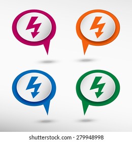 Lightning icon on colorful chat speech bubbles