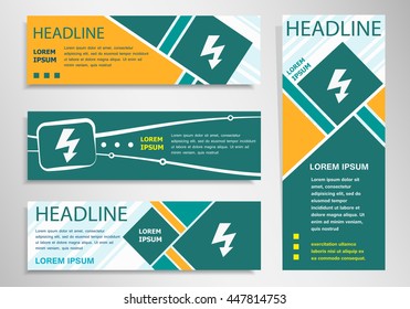 Lightning icon on horizontal and vertical discount banner, header. Modern banner design template