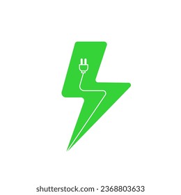 Lightning icon with plug vector. Eco Flash sign