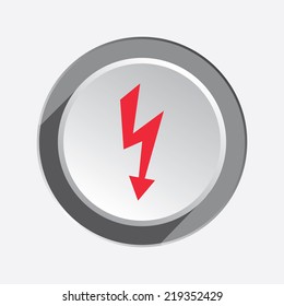 Lightning icon. Power energy symbol. Red flat sign on 3d button with shadow. Vector
